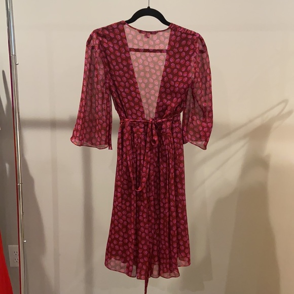 DVF Alicia Peasant Sleeve Ballet Rose Silk Dress - Picture 9 of 12